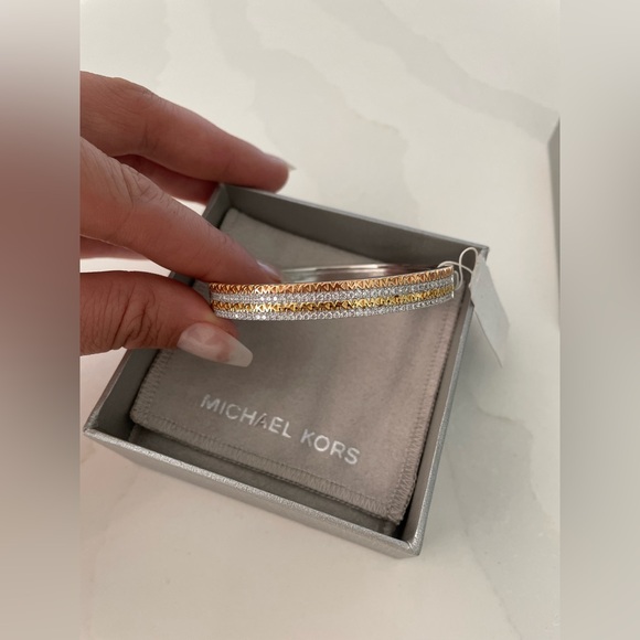 NWT | Michael Kors | Precious Metal-Plated Sterling Silver Pavé Logo Bangle - Picture 1 of 9